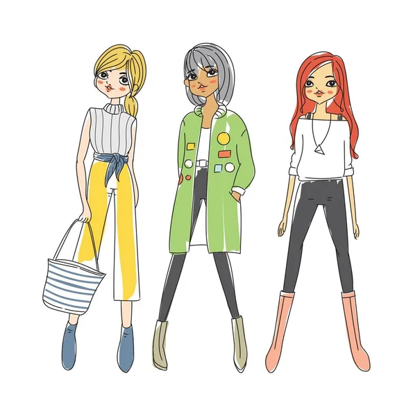 Instellen Fashion Modellen Vectorillustratie — Stockvector