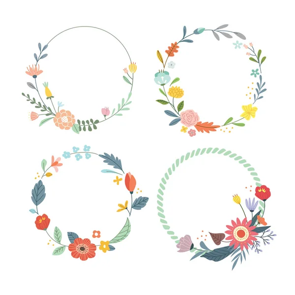 Set Floral Wreaths Vector Background — Stock Vector