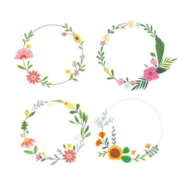 Set Floral Wreaths Vector Background — Stock Vector