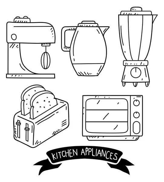 Küchengeräte Doodle Stil Vektorillustration — Stockvektor