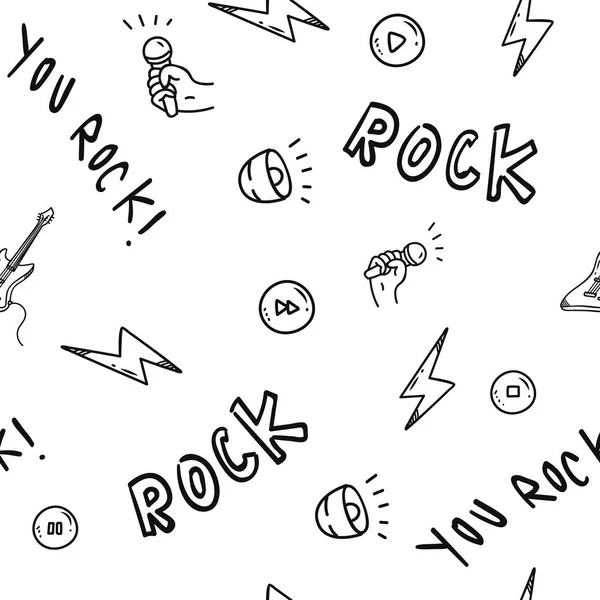 Tema Musica Rock Stile Doodle Modello Senza Soluzione Continuità — Vettoriale Stock