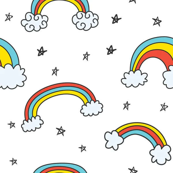 Cute Rainbows Doodle Seamless Background — Stock Vector