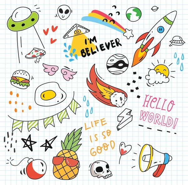 Set Colorful Doodles Paper Background Vector Illustration Stock Vector ...