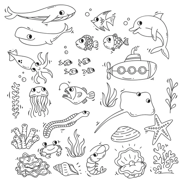 Conjunto Animais Marinhos Ilustração Vetorial — Vetor de Stock