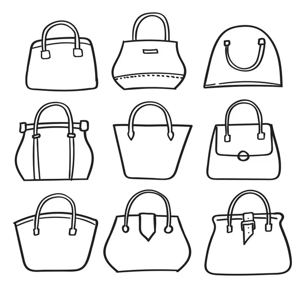 Conjunto Bolsas Doodle Ilustração Vetorial — Vetor de Stock