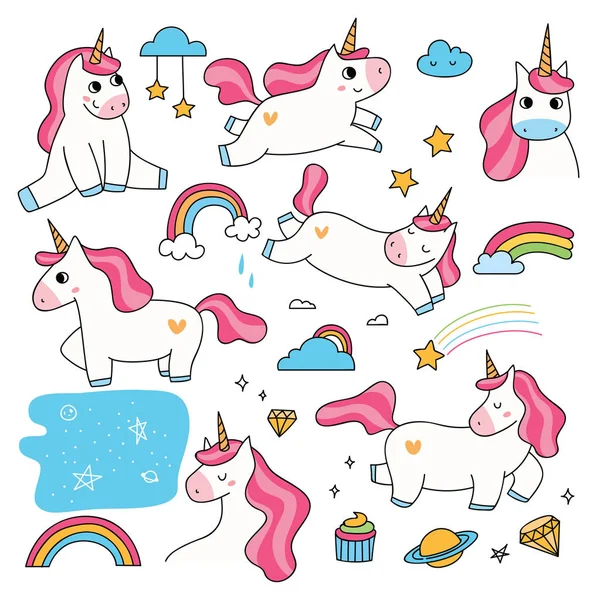 çizgi film tek boynuzlu atlar ayarla, vektör