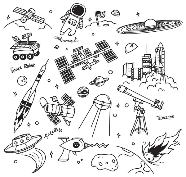 Set Von Space Doodle Isoliert Auf Weißem Hintergrund — Stockvektor