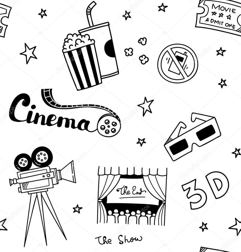 movie doodle background, vector illustration 