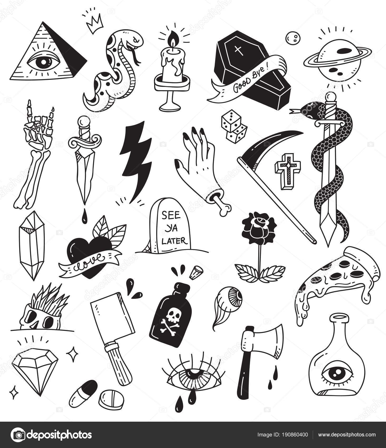 Tattoo SketchBook. Set of Labels and Elements. Vector Set Illustration  Template Stock Vector - Illustration of template, music: 209254817