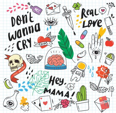 Kağıt arka plan, vektör çizim üzerinde renkli karalamalar kümesi