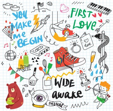 Kağıt arka plan, vektör çizim üzerinde renkli karalamalar kümesi