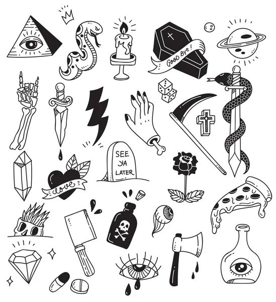 Jeu Éléments Tatouage Illustration Vectorielle — Image vectorielle