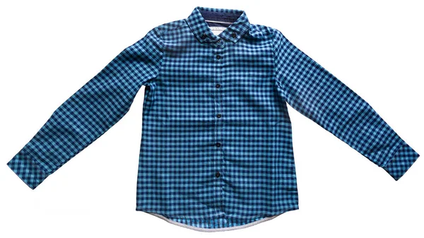 Дети Синяя Клетчатая Рубашка Изолированы Белом Фоне — стоковое фото