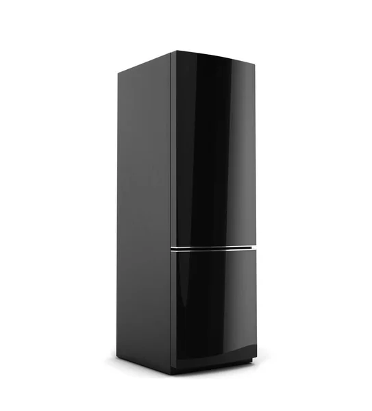 Refrigerador negro aislado en blanco —  Fotos de Stock
