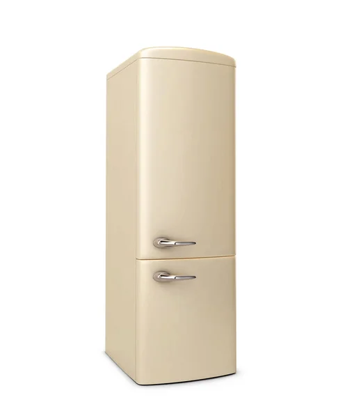 白で隔離ベージュの冷蔵庫 — ストック写真