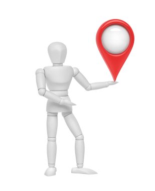 Gps konumu simgesi olan beyaz manken