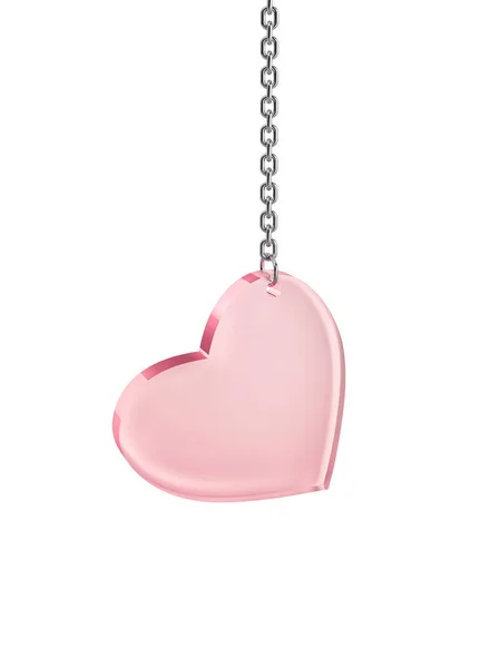Glass heart hanging on a chain — Stock Photo, Image