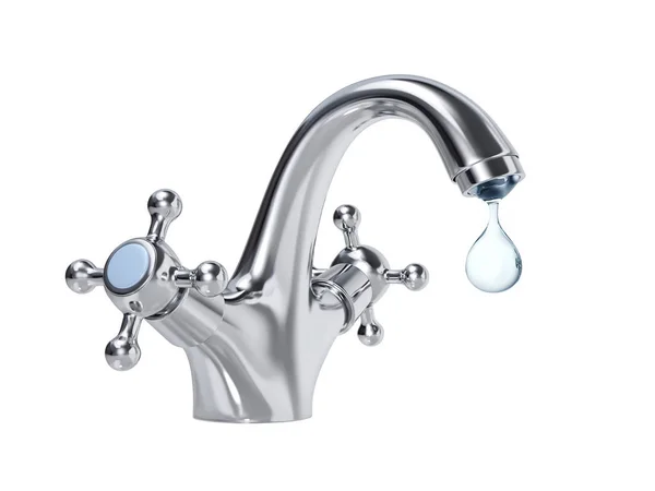 Water tap with big drop of water,  with clipping path — Stock Photo, Image