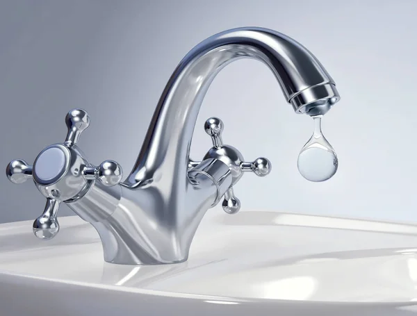 Water tap with big drop of water — Stock Photo, Image