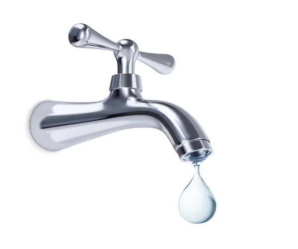 Water tap with big drop of water, with clipping path — Stock Photo, Image