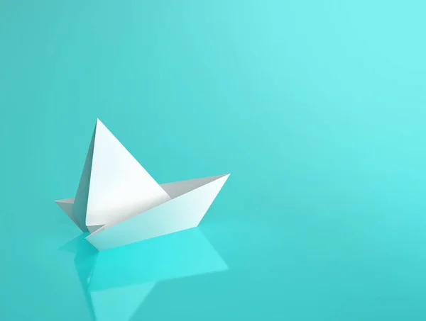 Barco de papel branco sobre fundo turquesa — Fotografia de Stock