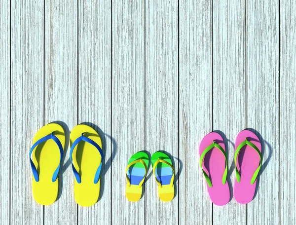 Flip-flops on wooden pier. Family vacation — Stock Photo, Image