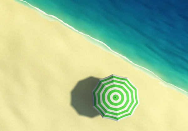 Sunny beach ile çizgili şemsiye, üstten görünüm — Stok fotoğraf
