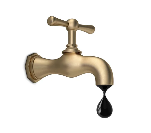 Brass tap with black drop — Stock Photo, Image