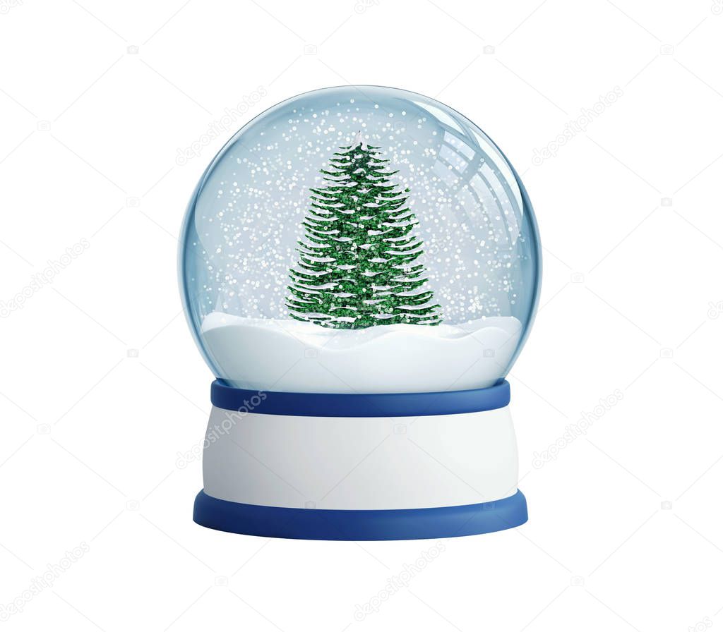 Snow globe with christmas tree, with clipping path