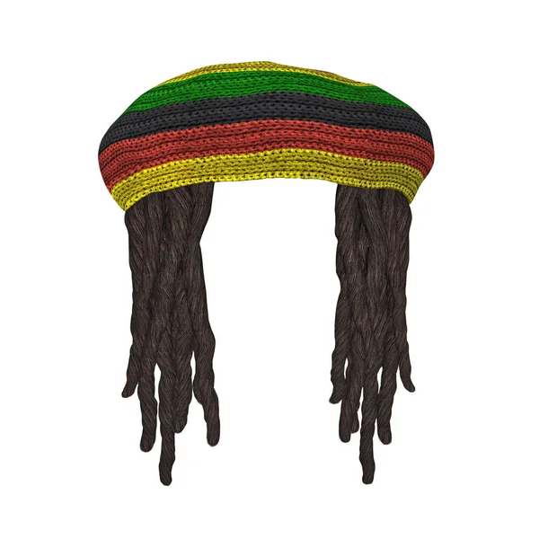 Rastafarians hatt med dreadlocks isolerad på vit — Stockfoto