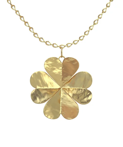 Golden  chain with pendants four-leaf clover with clipping path — Stock Photo, Image