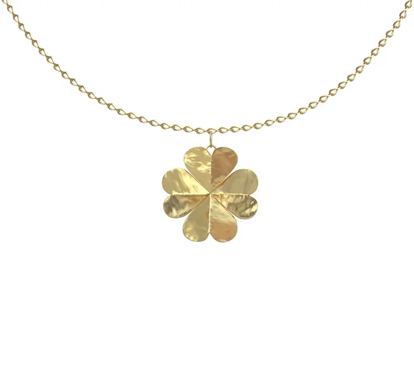 Golden  chain with pendants four-leaf clover — Stock Photo, Image