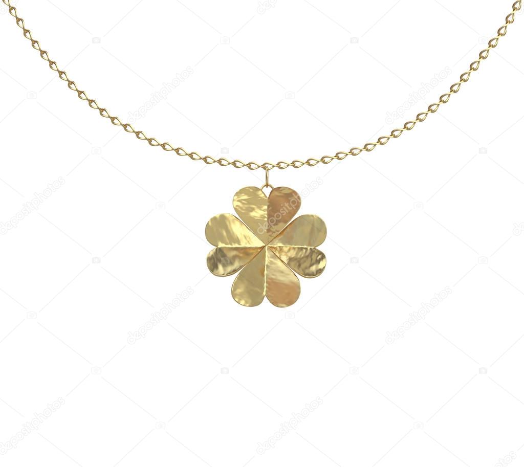 Golden  chain with pendants four-leaf clover