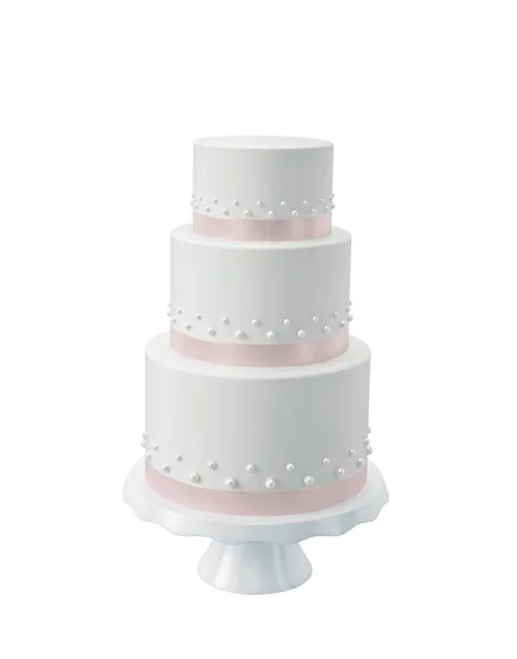 White wedding cake on a porcelain stand — Stock Photo, Image