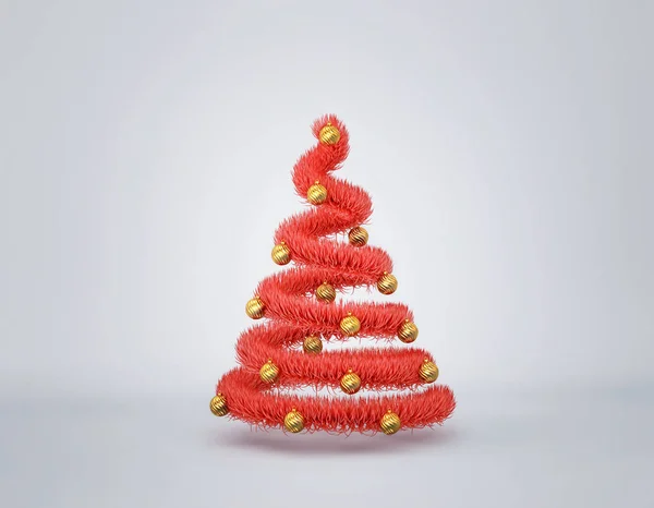 Arbre de Noël rouge abstrait avec boules de Noël dorées — Photo