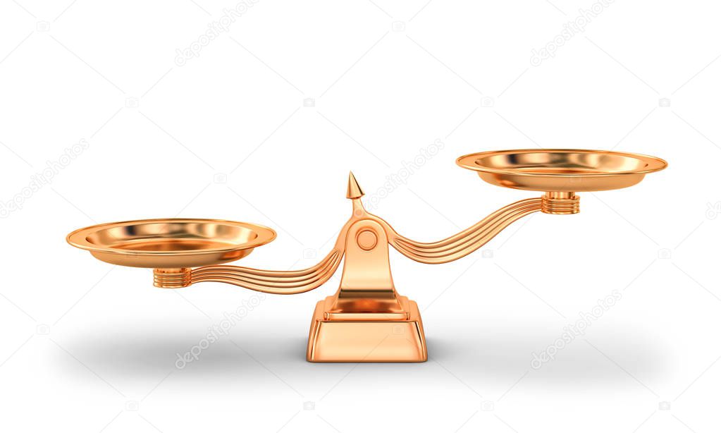 Copper balance scales isolated on white