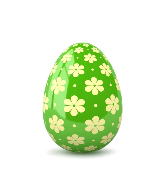 Зелене глянцеве великоднє яйце з квітковим візерунком. Відсікаючий контур — стокове фото