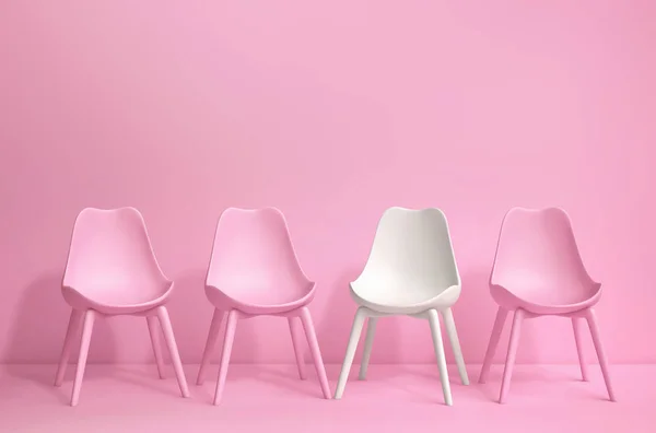Modern pink and white chairs standing in pink room — Stock Photo, Image