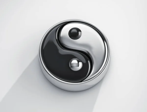 Metallic Yin and Yang symbol on gray background — 스톡 사진