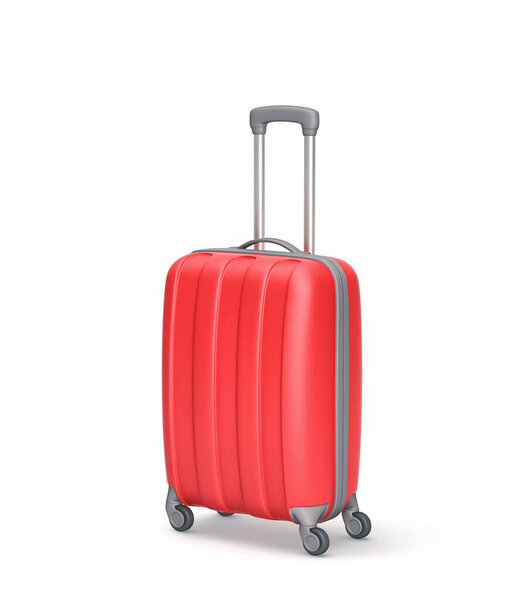 Красный чемодан изолирован на белом. Путь обрезки включен
