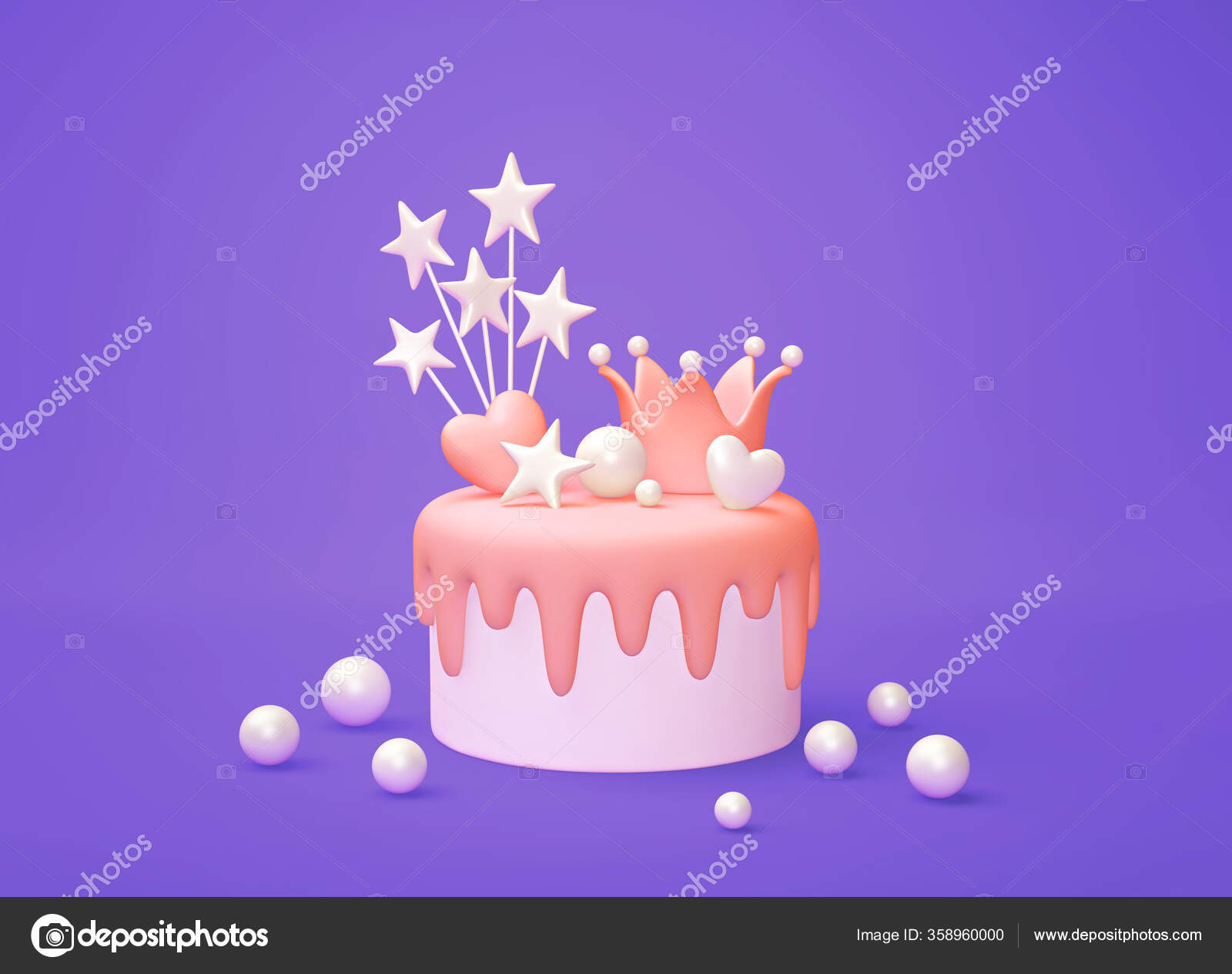 Birthday Cake Decorated Crown Hearts Stars Purple Blue Background Renderind Stock Photo By C Ptasha Birthday Cake Decorated Crown Hearts Stars Purple Blue Background Renderind Stock Photo By C Ptasha