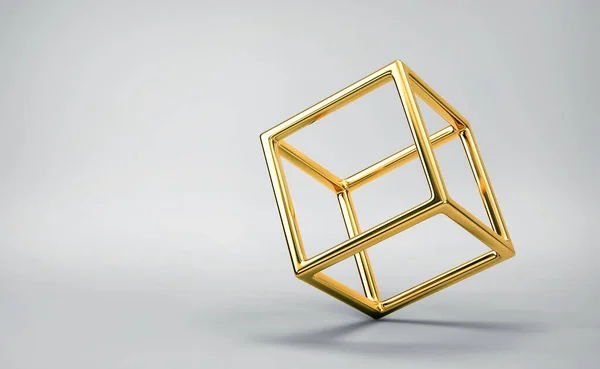 抽象的な灰色の背景に金のキューブのバランス 3Dレンダリング — ストック写真