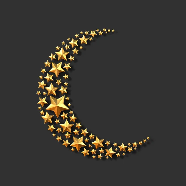 Золотые Звезды Форме Полумесяца Черном Фоне Рендеринг — стоковое фото