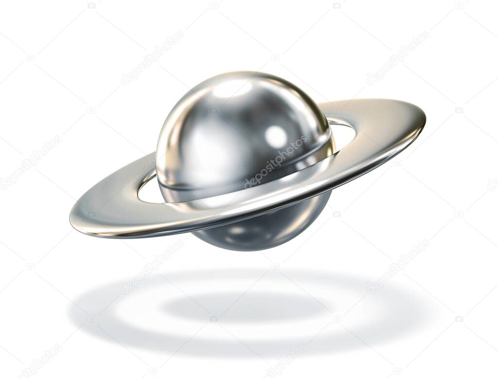 Abstract metal planet, planet Saturn isolatef on white. 3D rendering with clipping path