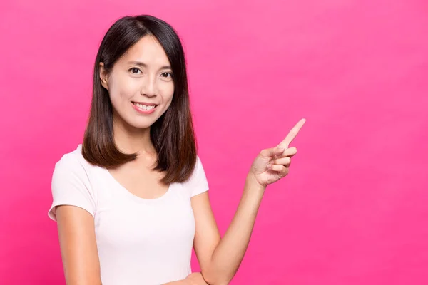 Woman showing finger point up — Stock Photo, Image