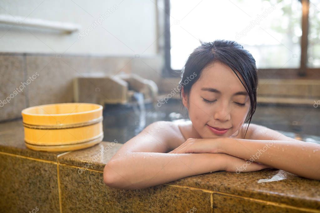 Woman having hot springs
