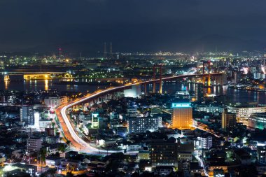 Japonya gece Kitakyushu cityscape
