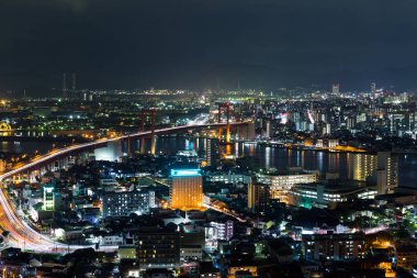 Japonya gece Kitakyushu cityscape