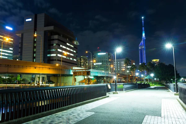 Paesaggio urbano di Fukuoka di notte — Foto Stock