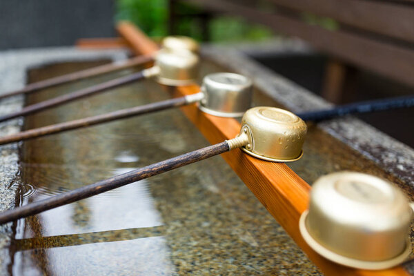 Japanes wooden ladles in shrine 